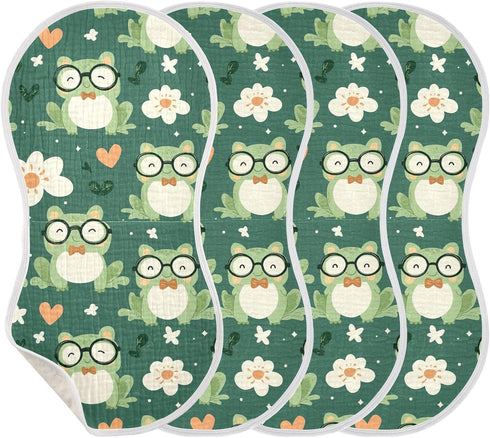 tplaotee 22x11in Green Cute Frogs Glasses Spring Cotton Muslin Cotton Burp Cloths Easy Care Baby wash Cloth for Babies