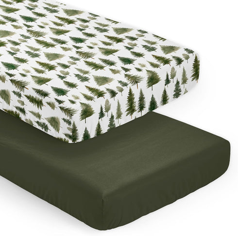 Sweet Jojo Designs 2-Piece Baby Crib Sheets Set (Green Woodland Tree) for