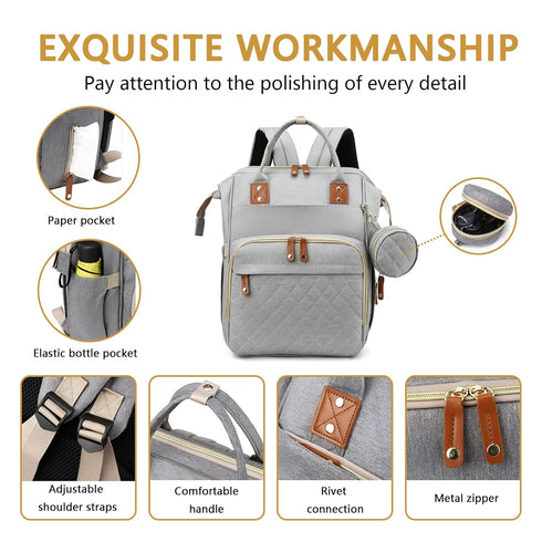 Backpack 3 1 GurZinn Baby Diaper Bag with Changing Station Travel Waterproof in Foldable Pad Unisex Grey