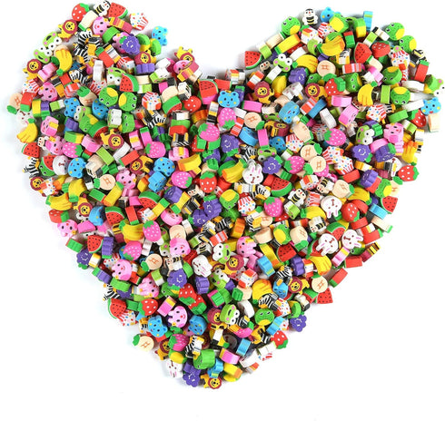1000 Pieces Mini Animal Fruit Erasers for Kids Bulk, Cute Pencil Assortment for Home School Work Rewards