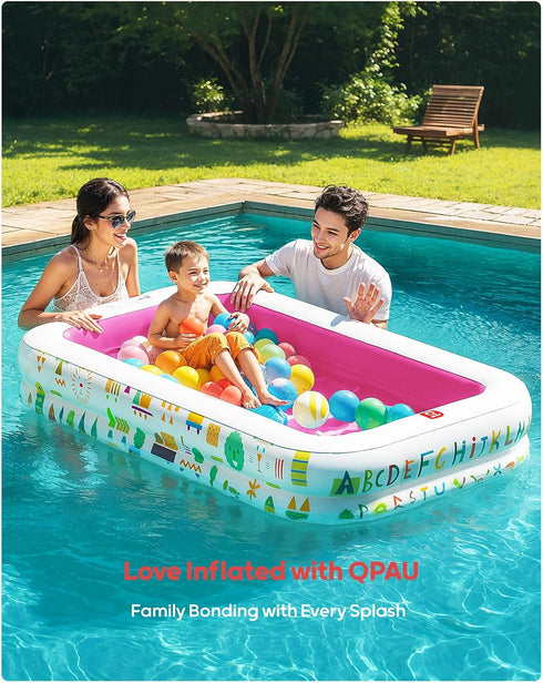 65" 39" QPAU Kiddie Pool x Inflatable Pool for Kids & Toddlers, Ball Pit & Baby Pool with Soft Floor, Educational