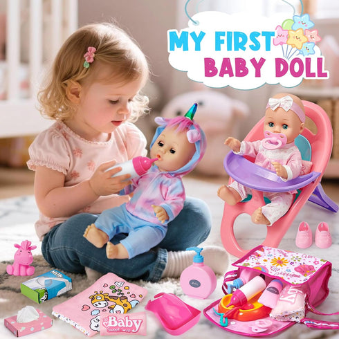 12 Set 3 4 5 6 26pcs Pillow/Highchair/2 3-5-7 Golray in Baby Doll Toys with Stroller for Year Old Girl - Babydoll