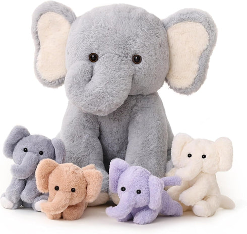 5 Pieces Elephant Stuffed Animals for Girls, 1 Mommy Elephant with 4