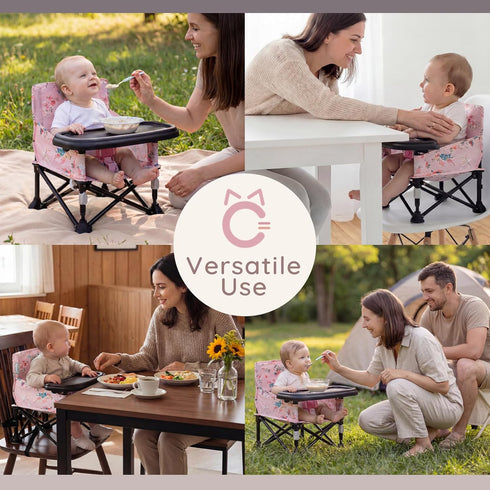 6-36 Booster Seat for Kitchen Chair with Removable Tray, Portable Foldable Baby Chair for Babies Months, Indoor Outdoor