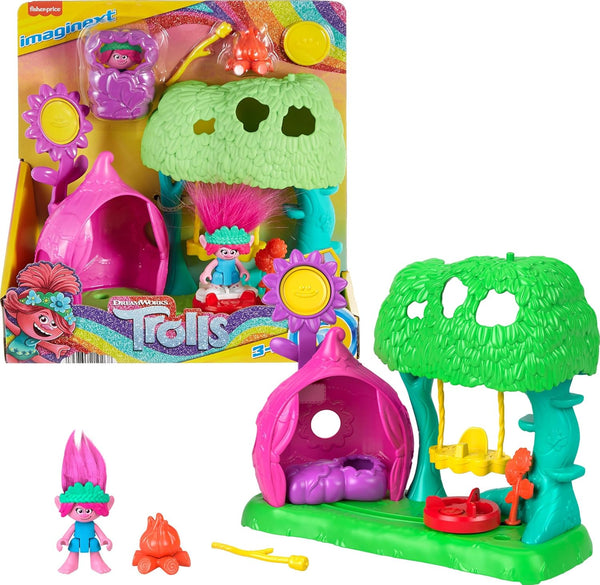 Fisher-Price Imaginext DreamWorks Trolls Flower Fun Campsite Playset with Poppy Figure for Kids Ages 3+