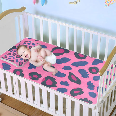 SyXIOP 28" 52" Peach Leopard Print Cooling Baby Waterproof Crib Mattress Protector x Reusable Bed Pads for Kids
