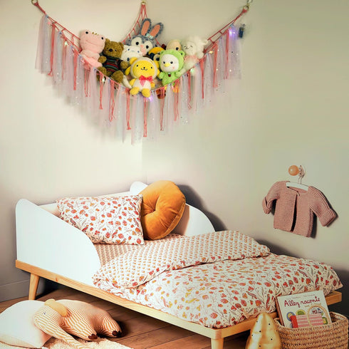 Stuffed Animals Net or Hammock with LED Light, 59 inch Toy Hammock Net for Corner Hanging Stuffed Animal Storage
