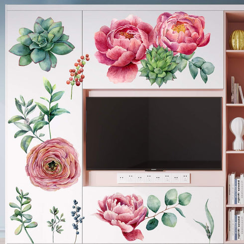 Amaonm Removable 3D Pink Red Peony Flowers Wall Decal - DIY Peel and Stick Art Decor for Kids Bedroom