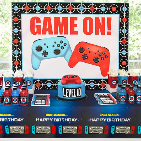PHOGARY 3 Pack Video Game Tablecloth - Blue Disposable Plastic Rectangle Tablecloths for Kids Gamer Party Supplies