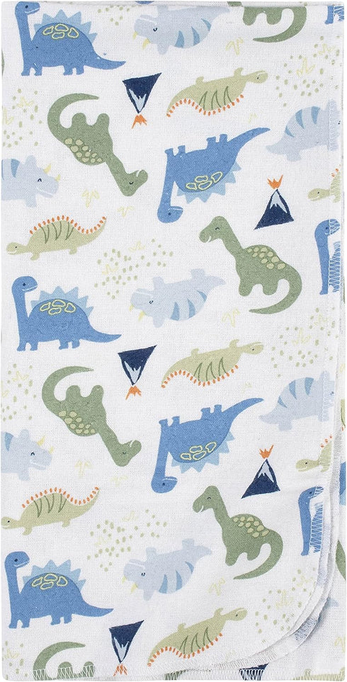 100% Pack 5 Gerber Boys Newborn Infant Baby Toddler Nursery Cotton Flannel Receiving Swaddle Blanket, Dinosaur Blue