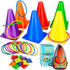 Eocolz 3 in 1 Carnival Games Set - Soft Plastic Cones, Bean Bags, Ring Toss Games for Kids Birthday Party Supplies