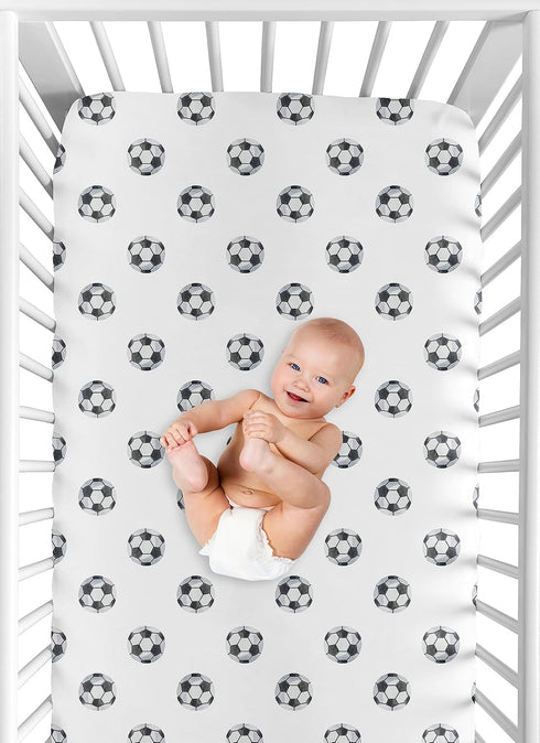 Sweet Jojo Designs Fitted Baby Crib Sheets (Soccer Ball) for Boys or Girls, Infant Nursery, Toddler Room - Standard