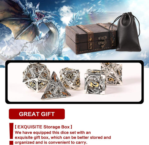 AncientDeer 7pcs Metal Dice Set D&D - Unique Dragon Pattern for Dungeons and Dragons, RPG, MTG, Board Games