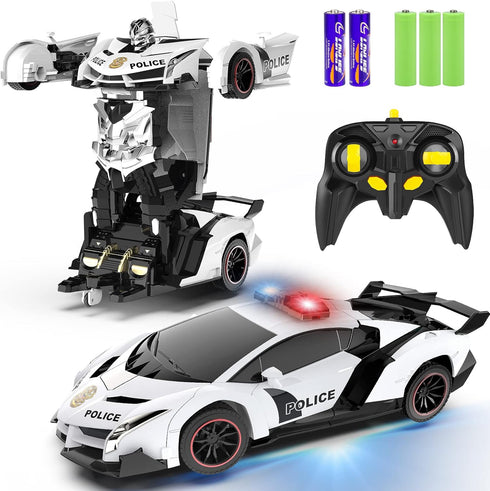 FDJ Remote Control Car, Transforming Car Robot with Flashing Light, 1:18 Scale, 360 Degree Drifting