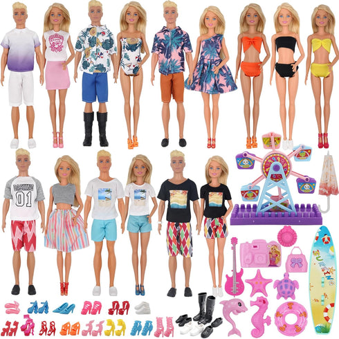 EuTengHao 78Pcs Doll Clothes and Accessories for 11.5 Inch Girl and 12 Inch Boy Dolls, Summer Style Outfits