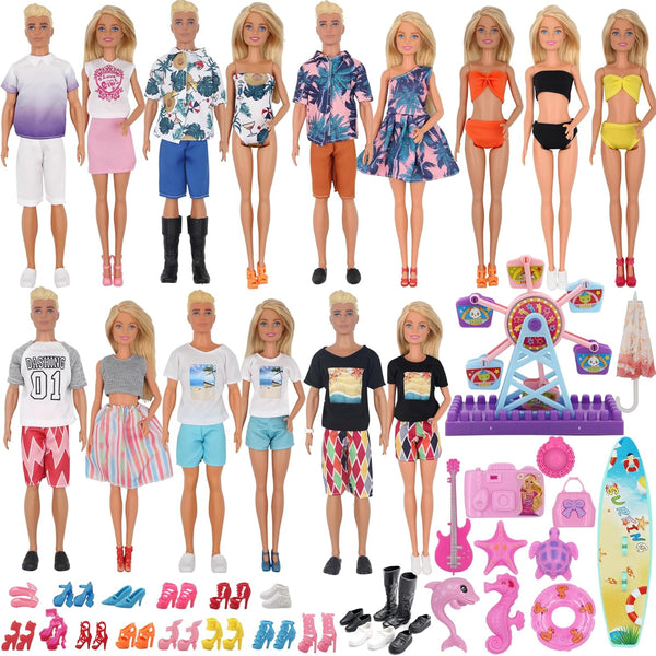 EuTengHao 78Pcs Doll Clothes and Accessories for 11.5 Inch Girl and 12 Inch Boy Dolls, Summer Style Outfits