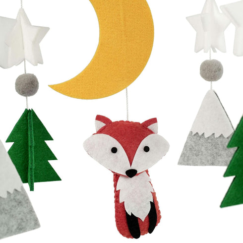 Baby Crib Mobile (Woodland Fox) - Nursery Decoration, Ceiling Mobile and Crib Mobile, Eco-Felt, Adjustable, Green,