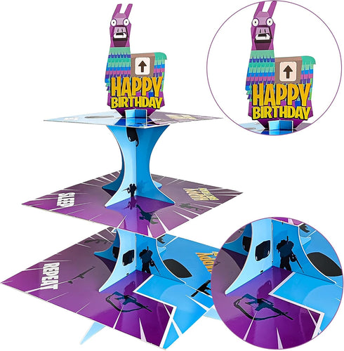 Video Game Birthday Party Supplies, 3 Tier Cupcake Stand for Boys Game Fans Birthday Decorations and Baby Shower Favors