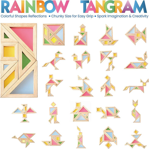 BOHS Translucent Tangram with Multilingual Activity Cards - 1 Inch Thickness, Preschool Gift, Window Puzzle Toys