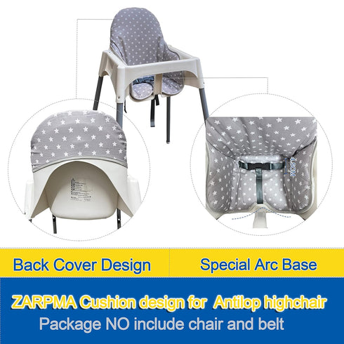Cotton Seat Covers for IKEA Antilop Highchair,Cotton Surface and Cotton Padded,Forest Pattern Foldable Baby Highchair Cover for IKEA Child Chair Cushion (Grey Star)
