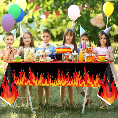 Tegeme Fire Tablecloths Firefighter Party Supplies, Flame Plastic Table Covers Rectangle Tablecloths for School Picnic