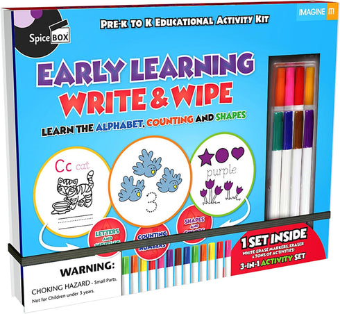 SpiceBox Preschool Learning Educational Toys, Dry Erase Activity Book for Kids, Fun Activities for Children