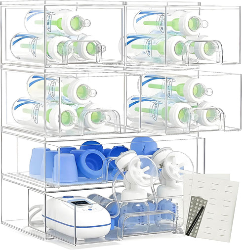 Farazza Clear Baby Bottle Organizer For Cabinet, Storage Bins with Pull-Out Drawers, 6-Pack