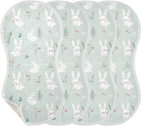 decor gift 4 Pack 22x11in Cotton Baby Burp Cloths Easy Care Mint Six Playful Bunny spit up Cloth for Gender Neutral