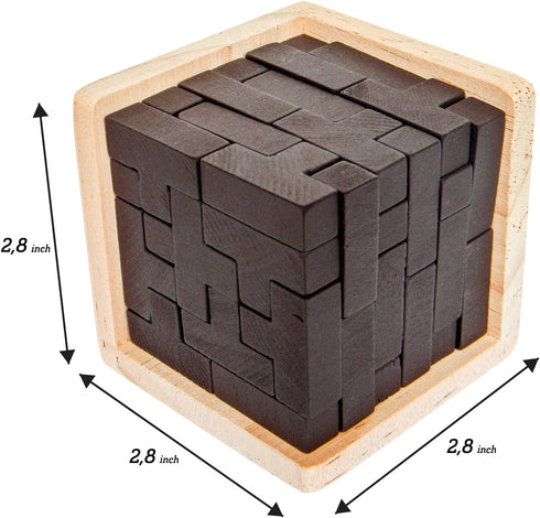 Original 3D Wooden Brain Teaser Puzzle, Engaging 3D Puzzle Box for Kids 8-12 & Adults, Brown