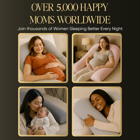 100% U-Shaped Pregnancy Pillow Cotton Cover, Full Body Maternity Support for Belly, Back and Legs Bonus Eye Mask