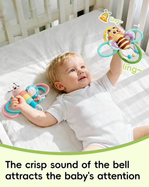 0-3-6-12 0-2-4-7-8-9 Jollybaby Soft Baby Rattles & Plush Rings Toy for Newborn Months, Sensory Developmental Hand