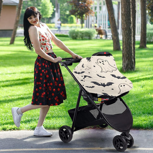 Burbuja Car Seat Cover for Baby, Halloween Spooky Car Seat Canopy Nursing Cover for Breastfeeding, Multi-use Car Seat