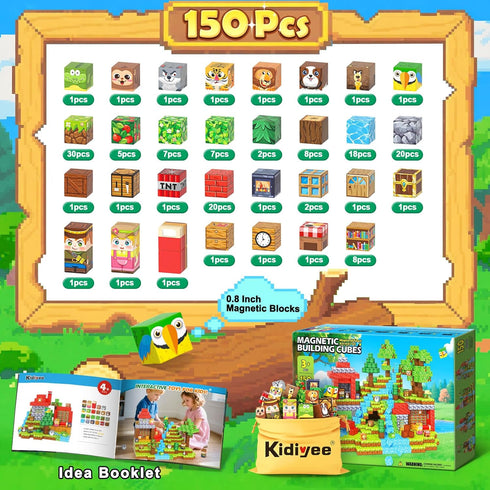 150PCS Set, 4-6 6-8 8-12, 3+ Magnetic Blocks - Mine Magnet World Forest Animal Magnet Toys Games for Kids Ages Magnetic