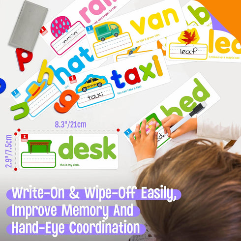82PCS 30 52 2 3 CVC & CVCC, CCVC Words Builders, Double-Sided Cards & Wooden Lowercase Letters, Levels See & Spell