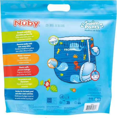 5 Pack (20-31 lbs) Nuby Swim Pants for Toddlers - - Toddler Swim Diapers with Stretchy Waistline, Tear-Away Sides