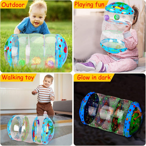 Crawling & Walking Baby Toys - Glowing Jumbo Inflatable Rolling Infant Toys for 0-6 Months to 12-18 Months, Sensory