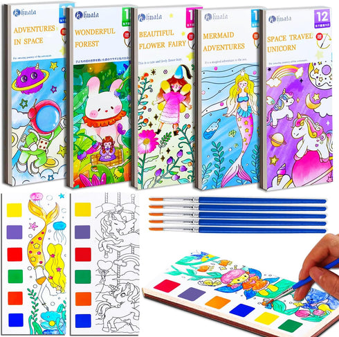 JUNQIU 5Pack Water Color Paint Sets for Kids, Paint With Water Books