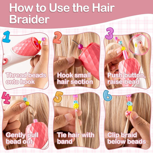 5 6 7 8 9 10 11 12 DIY Hair Braiding Machine with Beads - Kids Automatic Hair Styling Tool & Jewelry Maker Kit, Ideal