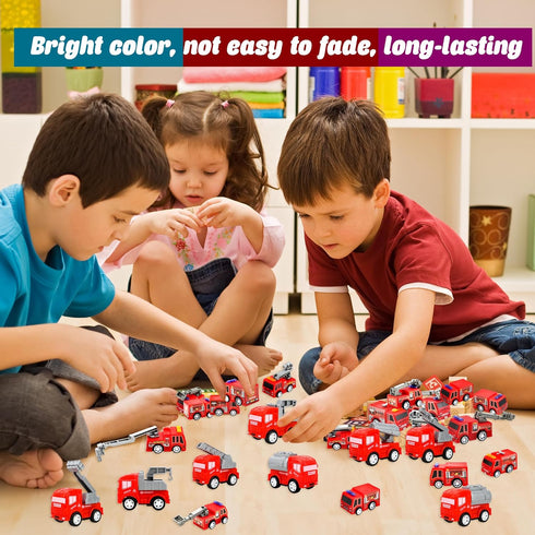 30 Pcs Mini Pullback Fire Truck Toy, Small Red Emergency Vehicles for Firefighter Party Supplies, 10 Styles