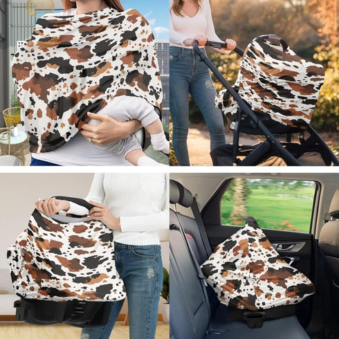 Sarogrorin 2PCS Stylish Cow Print Baby Car Seat Cover Stretchy Carrier Covers for Stroller/Shopping Cart Nursing Pillow