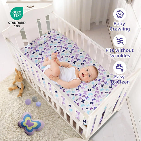 Set 3 Sets Sets Wowelife Butterfly Crib Bedding for Girls Piece Baby Girl Bedding Purple Nursery Crib Newborn, Infant