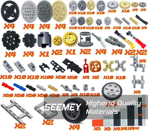844Pcs Technical Parts Set - Pins-Gears-Axles Compatible with Main Brands, Latest Differentials for Tank Track Car