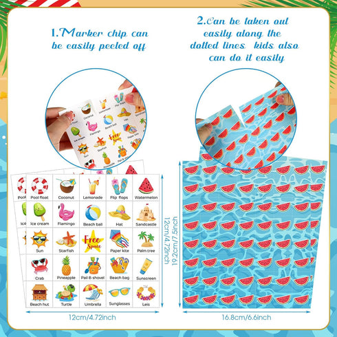 Liliful 35 Pcs Summer Bingo Games - 24 Players Beach Party Bingo Cards for Family & Classroom Activities