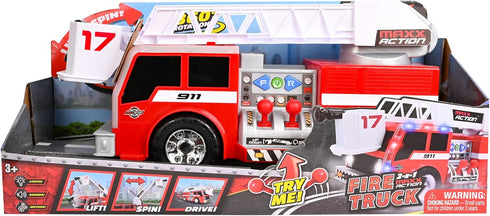 2-N-1 360 16-Inch Maxx Action Firetruck with Joystick Controls, Lights, Siren Sounds, Motorized Movement, and Spinning