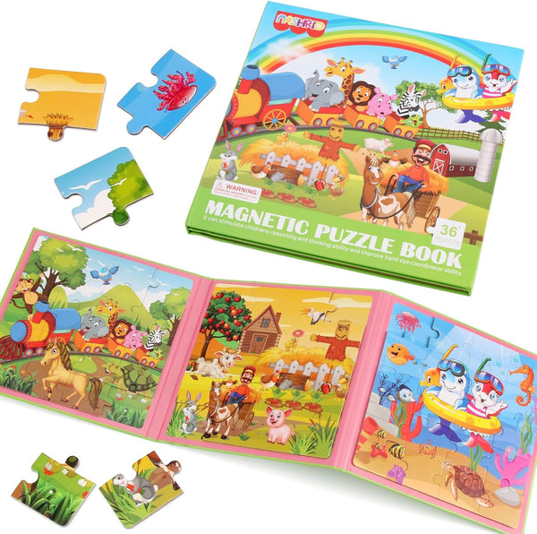 Magnetic Puzzles for Kids Ages 4-6 - 20-Piece Travel Toys Animal Toddler Puzzles for Educational Learning