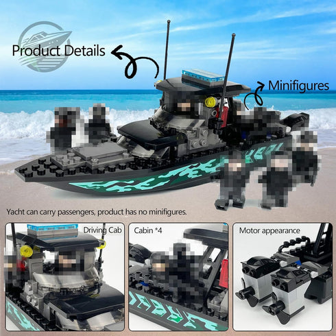 JQARCH Sets, 6+, Speed Boat & Ships Building Blocks Coast Guard Ship, City yaht