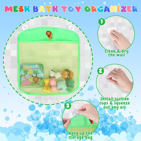 Light Up Bath Toys for Toddlers, No Hole Bath Toys with Bath Book & Organizer, Glow Bath Time Gift for Kids