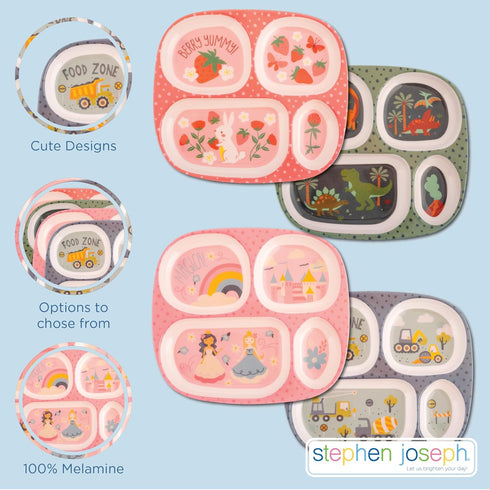 Set Stephen Joseph, Melamine Dinner Plate for Kids, Toddler Plastic Mealtime Divided Plates, Dinnerware Dishes