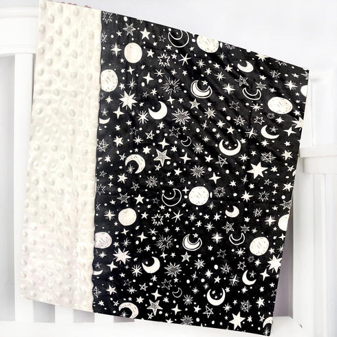 Baby Blanket for Boys Girls, Black Moon Star Minky Double Layer Receiving Blanket with Dotted Backing, 30x40 Inch