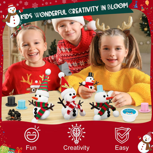 Hophine 3Pack Build a Snowman Kit, Molding Clay Snowman Kit, Christmas DIY Crafts for Kids, Perfect for Winter Holiday